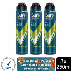 Sure Men AP Deodorant 72H Nonstop Protection 250ml - Extreme Dry - 3 PK