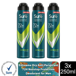 Sure Men AP Deodorant 72H Nonstop Protection 250ml - Extreme Dry - 3 PK