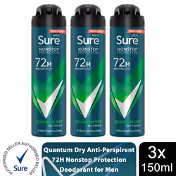 Sure Men 72H Anti-Perspirant Deodorant 150ml - Buy 3, Quantum Dry