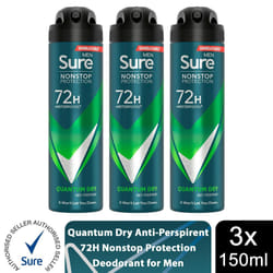 Sure Men 72H Anti-Perspirant Deodorant 150ml - Buy 3, Quantum Dry