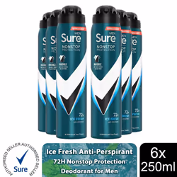 Sure Men AP Deodorant 72H Nonstop Protection 250ml - Invisible Ice - 6 PK