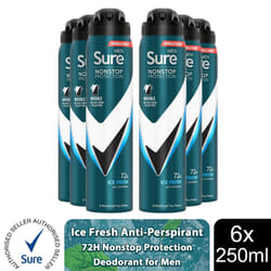 Sure Men AP Deodorant 72H Nonstop Protection 250ml - Invisible Ice - 6 PK