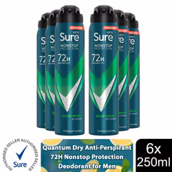 Sure Men AP Deodorant 72H Nonstop Protection 250ml - Quantum Dry - 6 PK