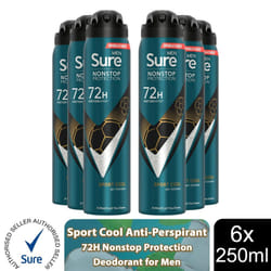 Sure Men AP Deodorant 72H Nonstop Protection 250ml - Sport Cool - 6 PK