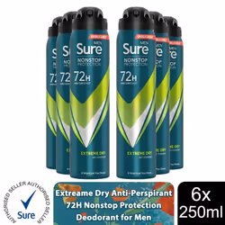Sure Men AP Deodorant 72H Nonstop Protection 250ml - Extreme Dry - 6 PK