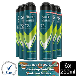Sure Men AP Deodorant 72H Nonstop Protection 250ml - Extreme Dry - 6 PK