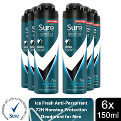 Sure Men 72H Anti-Perspirant Deodorant 150ml - Buy 6, Ice Fresh