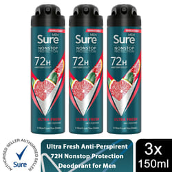 Sure Men 72H Anti-Perspirant Deodorant 150ml - Buy 3, Ultra Fresh
