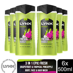 Lynx Epic Fresh Shower Gel 500ml, 3 or 6 Pack - Buy 6