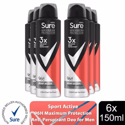 Sure Men Anti-Perspirant Deodorant 150ml, 3 or 6Pk - Buy 6, Sport Active