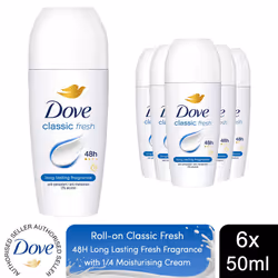 Dove Classic Roll On AP up to 48H of Sweat & Odour Protection, 6x50ml