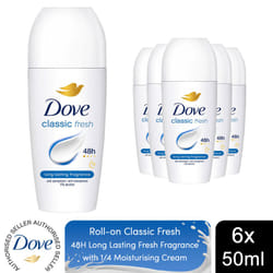 Dove Classic Roll On AP up to 48H of Sweat & Odour Protection, 6x50ml
