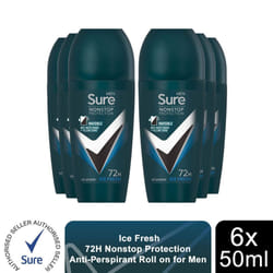 Sure Men Anti-Perspirant Roll On Ice Fresh, 50ml - Buy 6