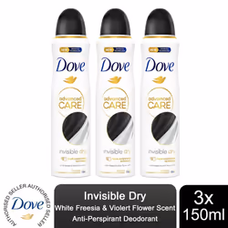 Dove AntiPerspirant Advanced Care Deodorant, 150ml - Buy 3 - Invisible Dry