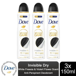 Dove AntiPerspirant Advanced Care Deodorant, 150ml - Buy 3 - Invisible Dry