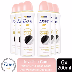 Dove Advanced Care AP Deodorant Spray, 200ml - Buy 6 - Invisible Care