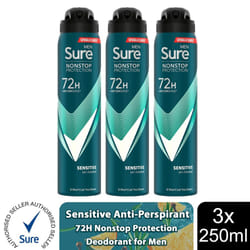 Sure Men AP Deodorant 72H Nonstop Protection 250ml - Sensitive - 3 PK