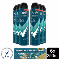 Sure Men AP Deodorant 72H Nonstop Protection 250ml - Sensitive - 6 PK