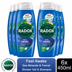 Radox Body Wash & Shampoo 2in1 Feel Awake Men450ml - Buy 6 - Feel Awake
