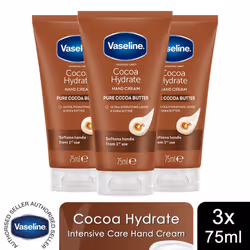 Vaseline Hand Cream Intensive Care Pure Cocoa Butter 75ml, 3 Pack