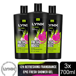 Lynx Shower Gel 700ml, 3 or 6 Pack - Epic Fresh, 3 Pack
