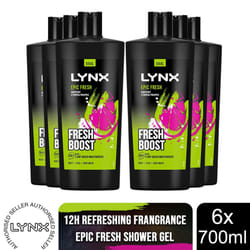 Lynx Shower Gel 700ml, 3 or 6 Pack - Epic Fresh, 6 Pack