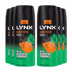 Lynx Body Spray Jungle Fresh Deodorant 150ml, 6pk