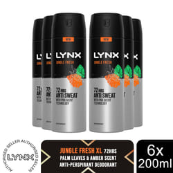 Lynx Jungle Fresh Antiperspirant Spray 72H Protection Deo 200ml 6Pk