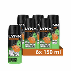 Jungle Fresh Body Spray deodorant with a palm leaves & amber scent 48 hours of odour-busting zinc tech 6x 150 ml
