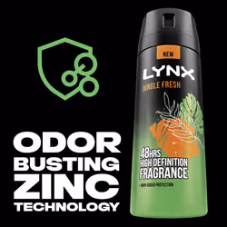 Jungle Fresh Body Spray deodorant with a palm leaves & amber scent 48 hours of odour-busting zinc tech 6x 150 ml