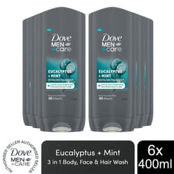 Dove Men+Care 3-in-1 Hair, Body & Face Wash Eucalyptus + Mint, 6x400ml