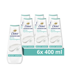 Advanced Care Derma Hypoallergenic Body Wash Body Cleanser fragrance free shower gel for instantly lotion-soft skin 6x 400 ml
