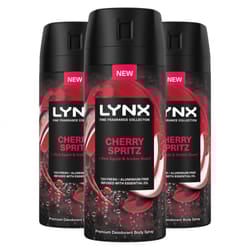 Lynx Men Deodorant Body Spray Cherry Spritz with 72Hrs Freshness 150ml, 3 Pack