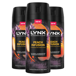 Lynx Body Spray Fine Fragrance Collection Peach Infusion for Men 150ml, 3 Pack