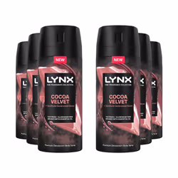 Lynx Body Spray Fine Fragrance Collection Cocoa Velvet for Men 150ml, 6 Pack