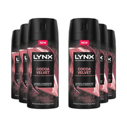 Lynx Body Spray Fine Fragrance Collection Cocoa Velvet for Men 150ml, 6 Pack