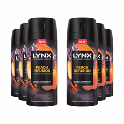 Lynx Body Spray Fine Fragrance Collection Peach Infusion for Men 150ml, 6 Pack