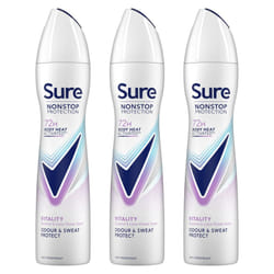 Sure Women Vitality Deodorant Spray with 72H Nonstop Protection 250ml, 3 Pack