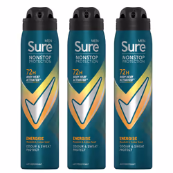 Sure Men Energise Deodorant Spray with 72H Nonstop Protection 250ml, 3 Pack