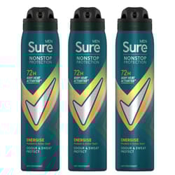 Sure Men Energise Deodorant Spray with 72H Nonstop Protection 250ml, 3 Pack