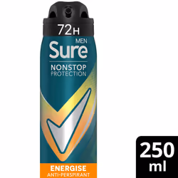 Sure Men Energise Deodorant Spray with 72H Nonstop Protection 250ml, 3 Pack