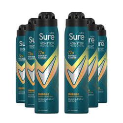 Sure Men Energise Deodorant Spray with 72H Nonstop Protection 250ml, 6 Pack
