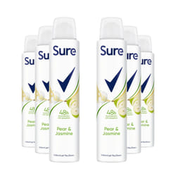 Sure Women Deodorant Spray Pear & Jasmine with 48Hrs Protection 200ml, 6 Pack