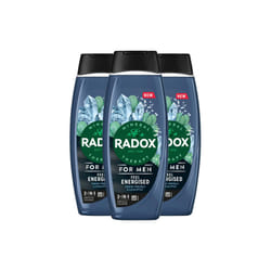 3x Radox Mineral Therapy Feel Energised 2in1 Shower Gel & Shampoo for Men, 450ml