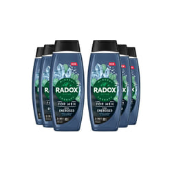 6x Radox Mineral Therapy Feel Energised 2in1 Shower Gel & Shampoo for Men, 450ml