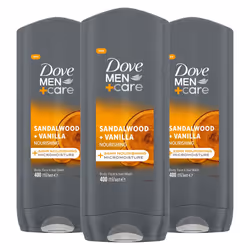 Dove Men+Care 3 in 1 Body, Face & Hair Wash Sandalwood + Vanilla 400ml, 3 Pack