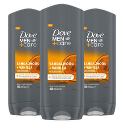 Dove Men+Care 3 in 1 Body, Face & Hair Wash Sandalwood + Vanilla 400ml, 3 Pack