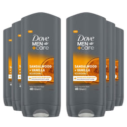 Dove Men+Care 3 in 1 Body, Face & Hair Wash Sandalwood + Vanilla 400ml, 6 Pack