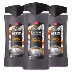 Lynx Black Vanilla Body Wash with 12Hrs of Freshness for Men 400ml, 3 Pack