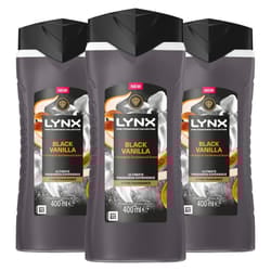 Lynx Black Vanilla Body Wash with 12Hrs of Freshness for Men 400ml, 3 Pack